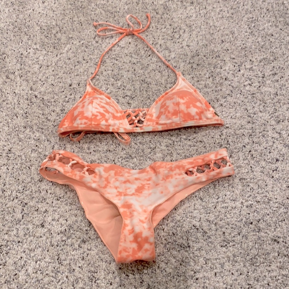 Rip Curl tye dye peach pink white bikini swimsuit S